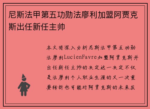 尼斯法甲第五功勋法廖利加盟阿贾克斯出任新任主帅 尼斯法甲第五功勋法廖利加盟阿贾克斯出任新任主帅